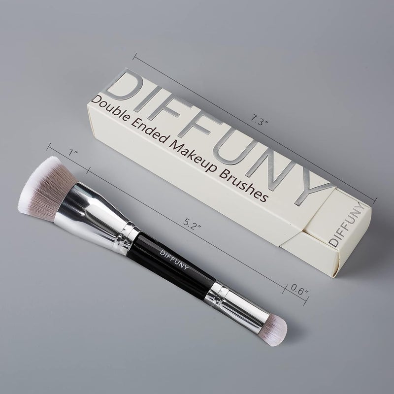 DIFFUNY Large Makeup Brushes Double Ended Foundation Brush & Concealer Brush, Flat Top Kabuki Foundation Brush for Liquid, Cream, Blending, Buffing, Concealer, Dual Sided Make Up Brushes - Image 2